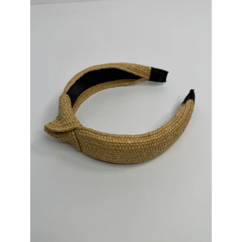 Woven Straw Knotted Headband Tan Raffia Top Knot Summer Boho Cottagecore Neutral